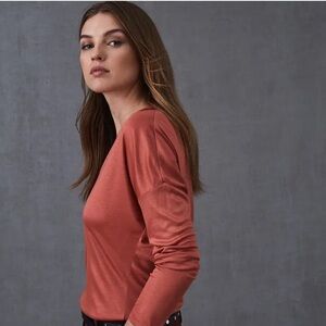 Reiss Fitted Nadea Salmon Long Sleeve Blouse